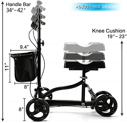 windaze Steerable Knee Scooter Walker Foldable with Dual Brake Alternative to Crutch Basket Drive Cart Medical Leg Supporter, Black - Thumbnail 3