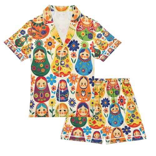 senya Traditional Wooden Doll Satin Summer Pajama Sets Silk Short Sleeve Button Down Sleepwear