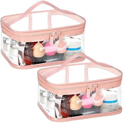 HAOGUAGUA 2 Pieces Clear Makeup Bags Cosmetic Toiletry Bags for Traveling, Waterproof Travel Transparent TSA APPROVED Carry On Airport Airline Compliant Bag (2 PIECES PINK) Cover