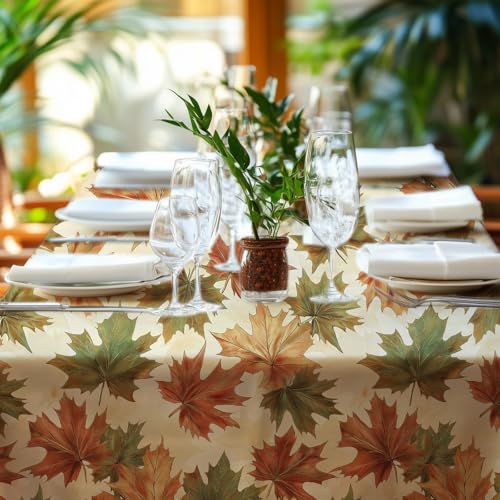 Image of Niuara Fall Maple Plastic Table Cloth - 4 Pack 54 inch x 108 inch Rectangle Disposable Tablecloths for 6FT Tables, Table Cover for Party, Holiday & Gathering Use