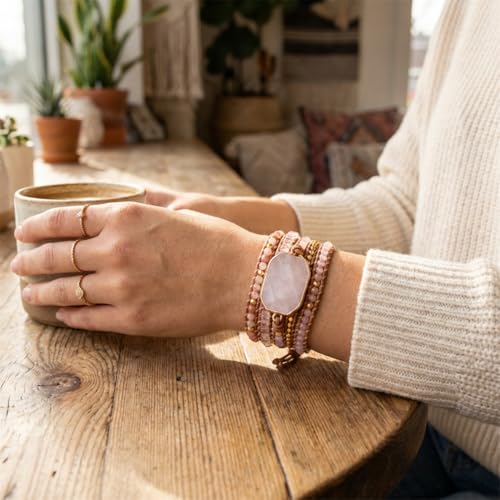 Image of YGLINE Boho Handmade Natural Stone Wrap Bracelets Jasper Crystal Beads Bracelet Jewelry