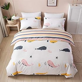 Lurson Cotton Duvet Cover for Kids Cartoon Whale Twin Size Pink Colorful Cute Sea Animals Cartoon Pattern Girls Boys… 51SMM5rIGZL. SS280