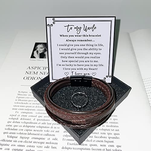 To My Uncle Braided Leather Bracelet Gift From Niece Nephew, Fathers Day Gift For Uncle From Niece, Uncle Birthday Christmas Gift Ideas, Jewelry&Card Bracelet For Men Teen Boys Gifts #TOP4