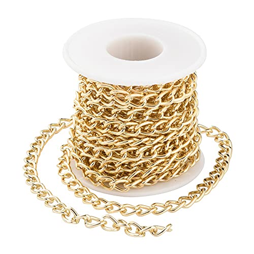 A Roll of Gold 16.4 Feet/5 Meters Aluminium Curb Chains Necklace Chain Twisted Links Cross Chain with Spool for Bracelet Necklace DIY Jewelry Making Accessories (Gold)