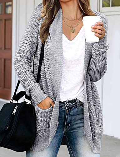 Merokeety Womens Long Sleeve Open Front Cardigans Chunky Knit Draped Sweaters Outwear A-Grey #TOP1