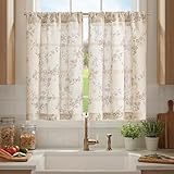 jinchan Floral Kitchen Curtains 36 Inch Linen Tier Curtains Farmhouse Cafe Half Window Drapes Over Sink Light...