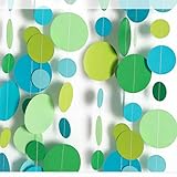 JEYE Blue and Green Circle Dots Party Garland Banner Decoration Polka Dots Paper Streamer Backdrop Hanging Decor for Baby Shower Birthday Wedding Christmas Graduation, Pack of 2, 26ft/8m in Total