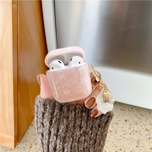 Image of OTOPO for Cute Airpods 2nd /1st Generation Case Girl Women with Cleaner Kit, Glitter Shell Pattern Apple iPods 2 /1 Gen Protective Cover Skin with Pearl Shell Keychain, Pink