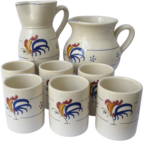 Colì, Brocca Bombata 15 cm Serie Gallo, Brocca Acqua, Brocca Vino, Brocca e Caraffe da Tavola, Brocca Terracotta
