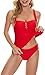 Yutdeng Tankini Femme Maillot de Bain Deux Pièces Rétro Ruched Tankini Contrôle Ventre Maillot 2 Pièces Bikini Top avec Triangle Bas de Swimwear Slim Tankini Serré à la Taille,Vin Rouge,S
