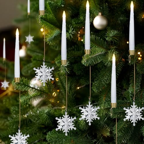 Bougies sans flamme pour sapin de Noël à piles, bougeoirs sécurisés avec attache boule de cristal