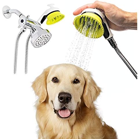 Wondurdog Indoor and Outdoor Dog Wash Kit for Shower and Garden Hose with Splash Shield and Rubber Scrubbing Attachment. Fast and Easy Dog Bathing and Cleaning. Pet Grooming for Long and Short Hair Cover