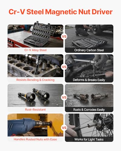 Image of VEVOR Master Magnetic Impact Nut Driver Set 55PCS, Metric & SAE Sizes, with Socket Adapters, Bit Holder, Wing Nut Driver, Pivoting Nutsetter, Quick Release Extension, Power Bits, Storage Box