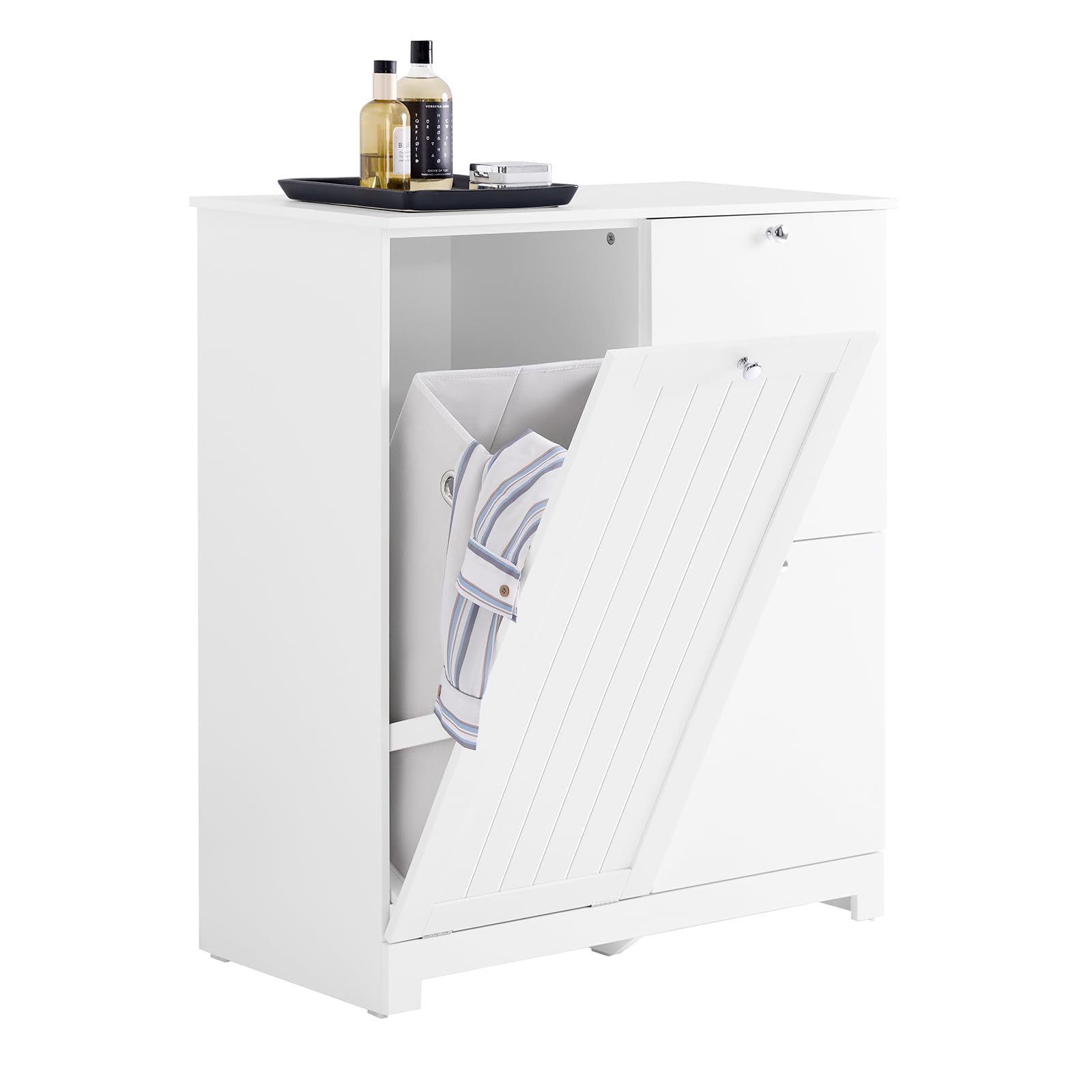 SoBuy Mobile Bagno Salvaspazio Colonna Bagno Stretta 78x38x90cm con 1 Cesto Grande Integrato e 2 Cesti in Tessuto Estraibili – Armadietto Mobile Lavanderia BZR213-W