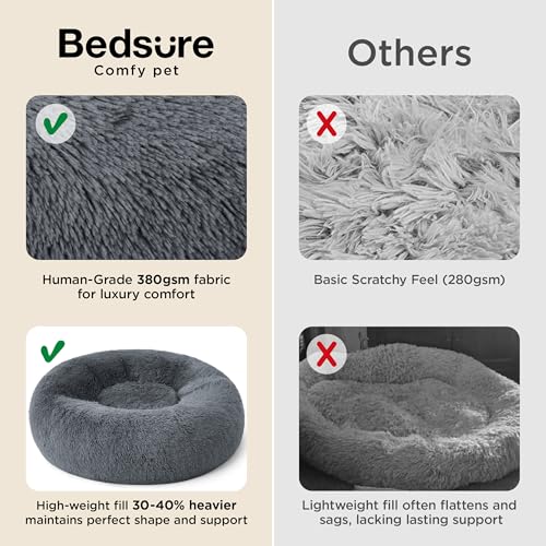 Image of Bedsure Calming Dog Bed for Extra Large Dogs - Donut Washable Large Pet Bed, 45 inches Anti-Slip Round Fluffy Plush Faux Fur Dog Bed, Fits up to 120 lbs Pets, Dark Grey