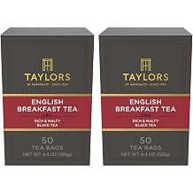 Taylors of Harrogate English Breakfast, Black Tea, Pillow Tea Bags, Rich, Bright & Malty, Caffeinated, Enjoy Hot or Iced, 50 Teabags, 50 Count Pack of 2