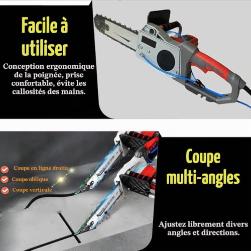 Tronçonneuse électrique avec pompe à eau et 2 chaînes/2 guides-chaînes, découpeuse murale électrique pour granit/béton/marbre, équipement industriel de découpe de béton,48cm – vue 8