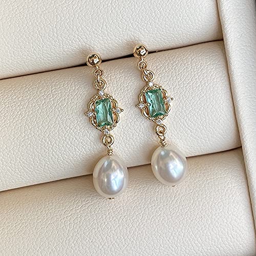 Boucles d'oreilles émeraude style Palace de luxe avec perles fines