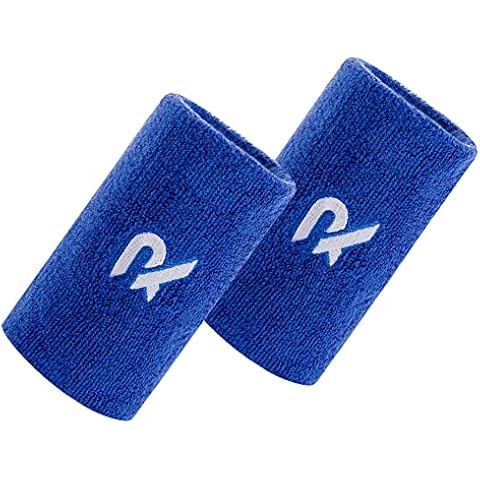 Raquex Double Width Wristbands Pair - Soft cotton stretchy material sweatband cuffs. Double Wide Super Absorbent Wrist Bands (Blue, Pair) Cover