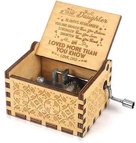 Music Box Hand Crank Engraved Musical Box-U R My Sunshine Mechanism Antique Vintage Gift to My Daughter from Dad(You are Braver Than)