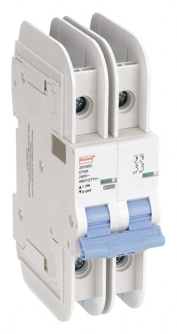 Dayton Miniature Circuit Breaker, 10 Amps, D Curve Type, Number of Poles: 2 33V953-1 Each