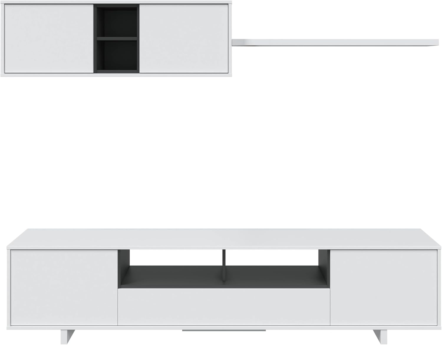 Habitdesign – Mueble de Salón Moderno, Módulos para Comedor, Conjunto de Salón, Color Blanco Brillo y Gris Antracita, 200x41x46 cm – Modelo Belus