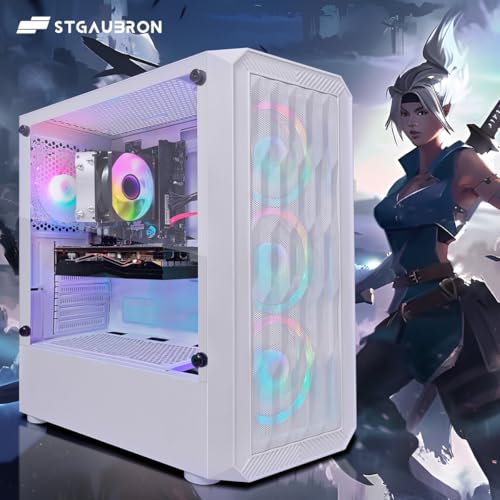 Image of STGAubron Gaming PC Desktop, AMD Ryzen 5 2600 up to 3.9GHz, Radeon RX 580 16G, 16G DDR4, 512G SSD, WiFi 6, BT 5.0, RGB Fan x 4, Windows 11 Home