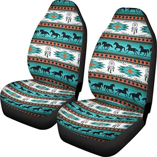 JoyLamoria Native American Boho Aztec Dreamcatcher Horses Pattern Front Seat Covers 2 pc,Vehicle Seat Protector Auto Seat Mat Covers, Universal Fit for Cars, Sedan, SUV, Van