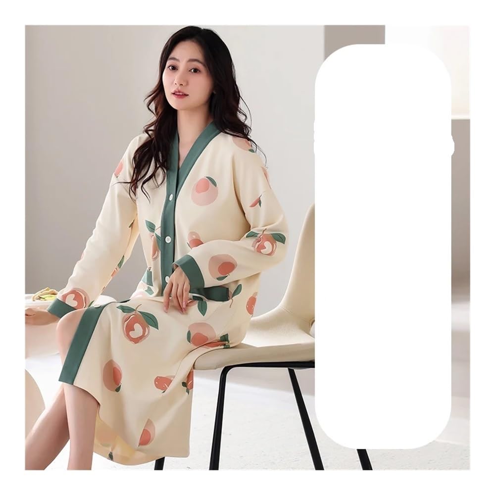 Camisón de mujer de talla grande M-5XL para primavera y otoño con almohadilla en el pecho, ropa de dormir de algodón de punto floral