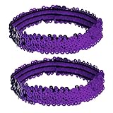 PENTA ANGEL Sequin Headband for Women 2Pcs 80s 90s Vintage Elastic Stretch Sparkle Glitter Fashion Hair Band Accessories for Halloween Party Costume (Purple, 3×16.5cm)