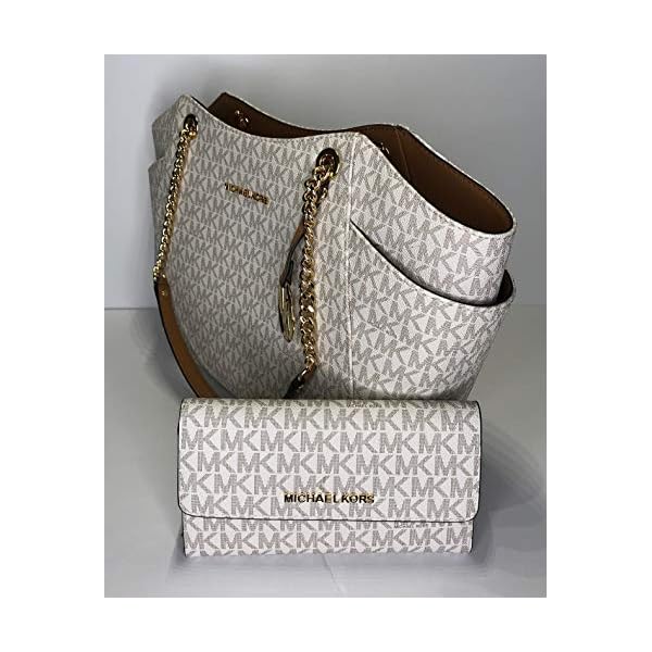 MICHAEL-Michael-Kors-Jet-Set-Travel-Large-Chain-Shoulder-Tote-bundled-with-Michael-Kors-Jet-Set-Travel-Trifold-Wallet Michael Kors MICHAEL Michael Kors Jet Set Travel Large Chain Shoulder Tote bundled Jet Set Travel Trifold Wallet (Signature Vanilla/Acorn)