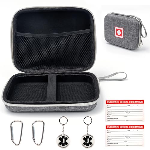 Image of Protective Carrying Case for Portable Nebulizer, Travel Medical Bag with Hard Shell for Inhaler Spacer, Masks, Emergency Medicine Storage Bag with Asthma Alert Tag, Medical Card and Carabiner (Gray)
