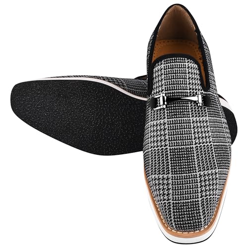 Image of LIBERTYZENO Mens Tuxedo Canvas Textile and Suede Leather Noble Loafers and Slip On Wedding Party Shoes for Easter Gift