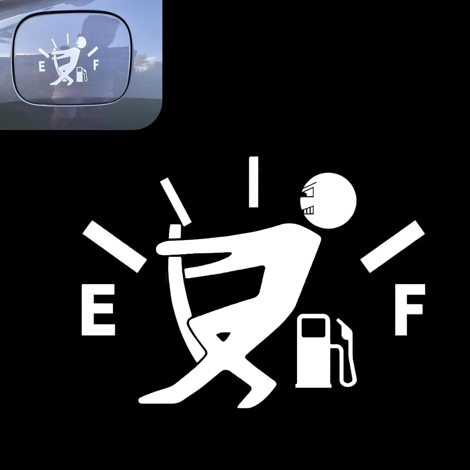 1 PC Fuel Tank Sticker, Funny Vinyl Gas Tank Decal, Waterproof Reflective Fuel Lid Decal, Universal Self-Adhesive Auto Gas Cap Gauge Empty Sticker, for Most Cars Window and Body (White)