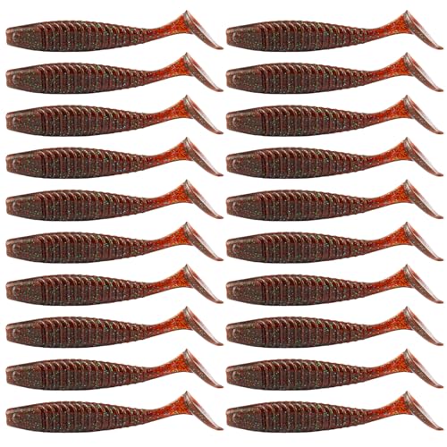 20Pcs Paddle Tail Swimbaits Lures Crankbaits T Tail Soft Baits Sinking Fishing Lure Artificial Wobbles for Saltwater Crankbaits 