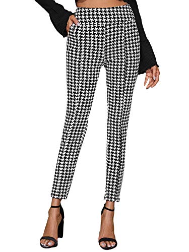 Sweatyrocks Women's Casual Skinny Leggings Stretchy High Waisted Work Pants Wide Waistband Plaid Large #TOP4