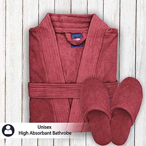 Image of Sassoon Venir Microfiber Bathrobe with Slippers for Men & Women, Unisex Luxury Bathrobe Towel, Spa Robe Combed (Pack of 1) - Crimson Color