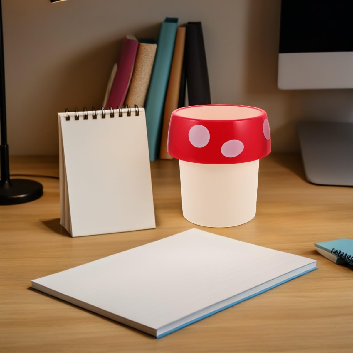 BESTYASH Cute Mushroom Trash Can Desktop Waste Bin for Home Office Multifunctional Pen Holder and Recycling Container Adorable Design for Nursery Kitchen Use