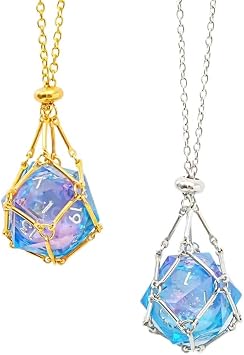 2 PCS Liquid Core D20 Gold+Sliver Necklace Pendant Sharp Edge Resin 20-Sided Dice Necklace for Dungeons & Dragons, Tabletop RPG Gift Blue Purple d20