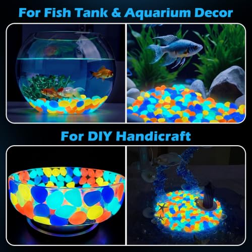 Image of NAMTSO Multi Glow in the Dark Rocks Outdoor Garden Decor, 500 pcs, 2.3 lbs | Large 0.6 inch-1.1 inch /pc, Resin Glowing Pebbles, Luminous Stones for Landscaping, Patio, Backyard, Lawn, Aquarium & Fish Tank Decor