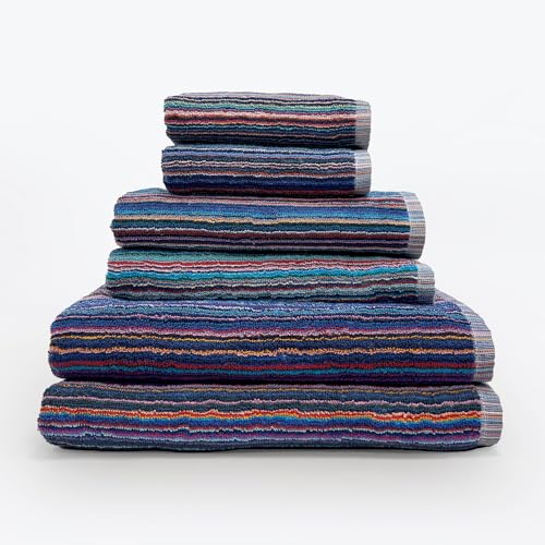 Odyssey 100% Recycled Cotton Towel Sets - Multi Coloured Remnant Yarn Stripe, Absorbent, Quick Dry, Lightweight 400GSM (2 x Hand Towels, 2 x Bath Towels, 2 x Bath Sheets)