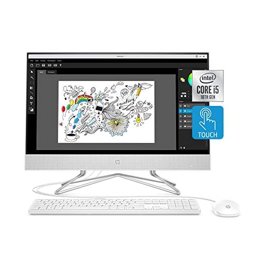 HP 24-inch All-in-One Touchscreen Desktop Computer, Intel Core i5-1035G1 processor, 12 GB RAM, 512 GB SSD, Windows 10 Home (24-df0170, White)