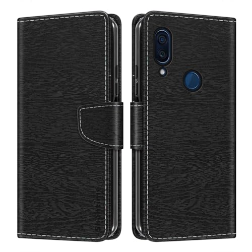 Shantime Funda Cartera de Cuero Compatible con ZTE Axon 9 Pro, Tapa de Color con Ranuras, Cierre Magnético Protección Completa(Negro)
