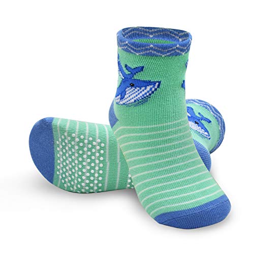 Image of Tphon 12 Pairs Toddler Non Skid Socks with Grips Anti Slip Bottom, Cotton Non Slip Ankle Crew Socks for Boys, Girls, Kids(1-7Years)