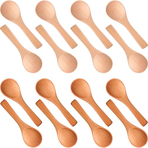 Boao 50 Pcs Small Wooden Spoons, 3.5'' L, Mini Wood Natural Tiny Spoons Wooden Little Teaspoons for Jars Sugar Creamer Honey Spices Salt Kitchen Supplies (Mix Color)