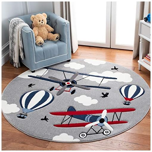 Safavieh Carousel Kids Collection CRK137F Airplane Hot Air Balloon Nursery Playroom Area Rug