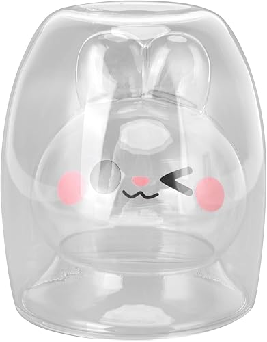 TOPINCN Lindas tazas de vidrio de doble pared diseño de conejos de vidrio aislado taza de café café con leche taza de té para horno microondas