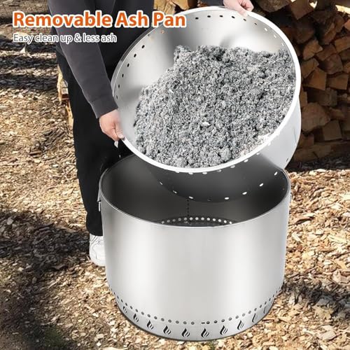 20.5'' Smokeless Outdoor Fire Pit - 24lbs Stainless Steel Wood Burning Stove w/360° Airflow & Ash Pan, Portable Fireplace for 4-6 People, Backyard, Patio, Camping