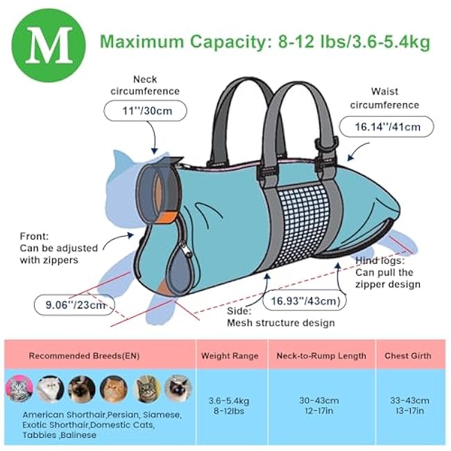 Cinf Cat Nail Clipping Cleaning Grooming Restraint Bag £¨Free Muzzle£© No Scratching Biting for Bathing Nail Trimming Injecting Examining (Blue,M)-mVUhZQwk