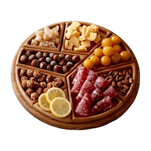 Platero de Madera - Bandeja Grande para Servir con 8 Compartimentos extraíbles - Servware Charcuterie Board para la organización de la Sala de Estar de la despensa de Desayuno de postres.